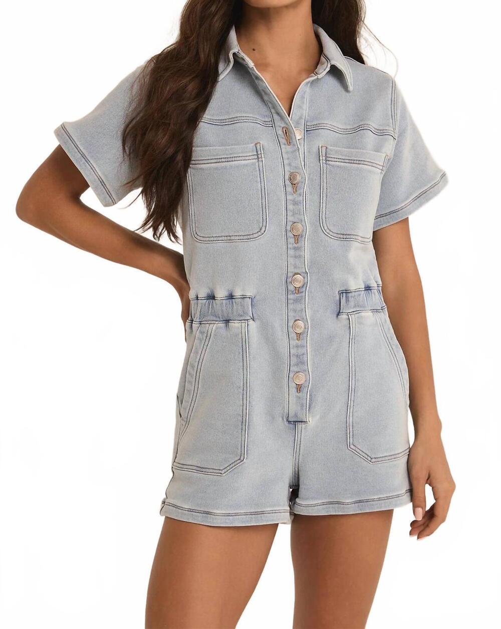 NEW Z SUPPLY women's elias denim romper in light blue
